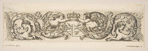 Rinceaux with Two Children Holding a Royal Crown Over the Letter "L," plate 3 from "Decorative friezes and foliage" (Ornamenti di fregi e fogliami)