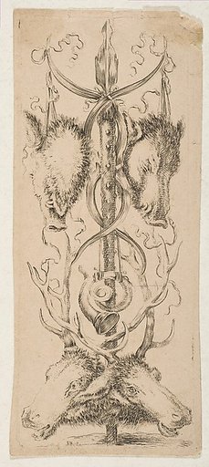 Hunting Trophy with Stag Heads Below