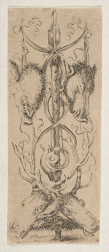 Hunting Trophy with Stag Heads at Bottom