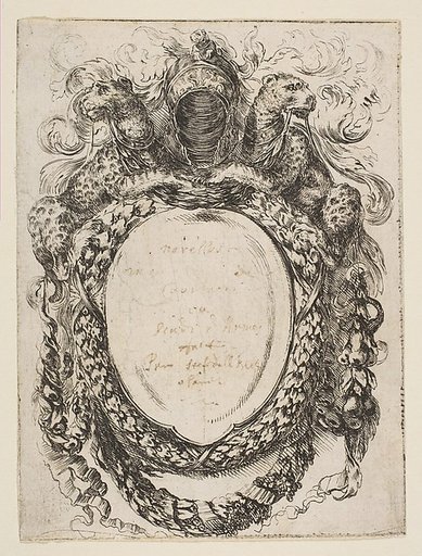Cartouche Crowned by Helmet and Leopards