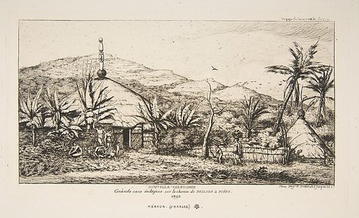 New Caledonia: Large native hut on the road from Balade to Puebo, 1845, from "The Voyage to New Zealand (1842–46)"