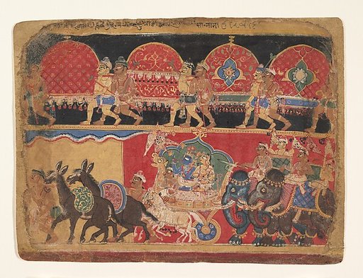 Krishna and the Kshatriya Maidens Proceed to Dvaraka: page from a  Bhagavata Purana series
