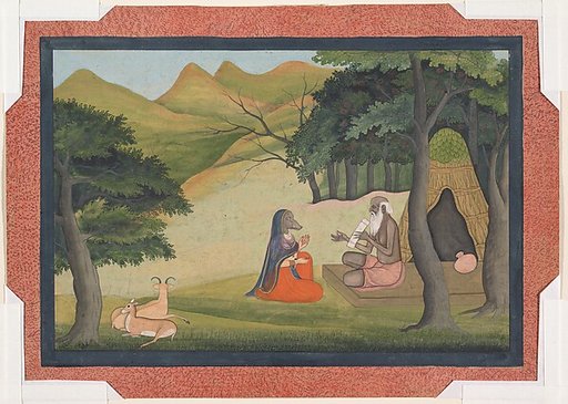 Queen Choladevi Before the Hermit-Sage Angiras:  Page from a Dispersed Vrataraja:  (King of Vratas, Rites Undertaken to Fulfill a Vow)