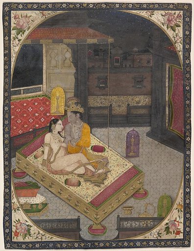 Radha and Krishna on a Bed at Night