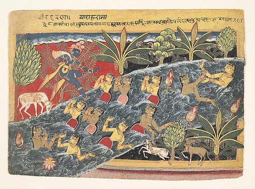 The Gopis Plead with Krishna to Return Their Clothing: Folio from "Isarda" Bhagavata Purana