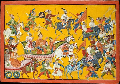 King Dasaratha and His Retinue Proceed to Rama's Wedding:  Folio from the Shangri Ramayana Series (Style II)