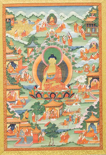 Thangka with Buddha Seated on Lotus Pedestal