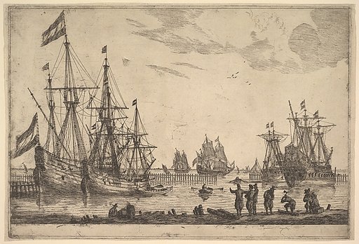 Four Sailing Vessels near a Breakwater