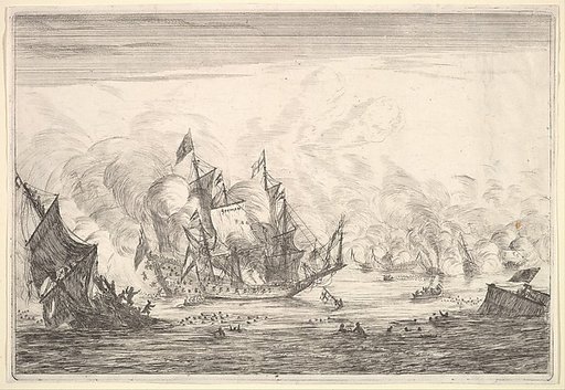 Naval Battle with an English Ship Foundering on the Left, from Naval Battles (Nieuwe Scheeps Batalien),  plate 5