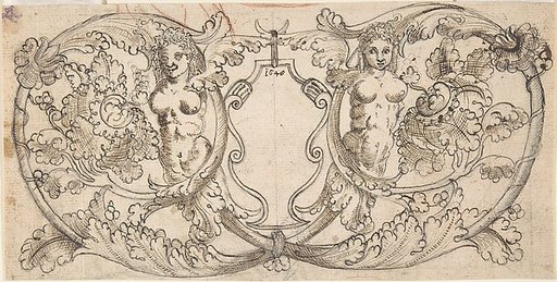 Design for a Cartouche with Acanthus Scrolls from which Female Figures Emerge
