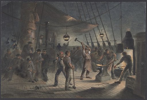 The Forge on Deck, Night of August 9th: Preparing the Iron Plating for Capstan