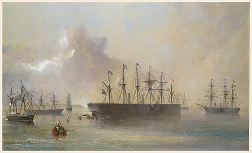 The Atlantic Telegraph Cable Fleet Assembled at Berehaven (Southwest Coast of Ireland): Ships, the Great Eastern, H.M.S. Terrible, the Alby, the Medway and the William Cory
