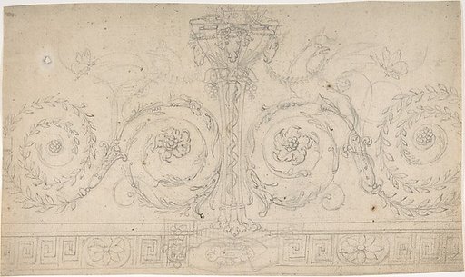 Ornament with Claw-footed Urn, Lynxes, Butterflies and Foliage above a Greek Meander