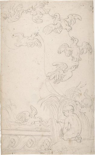 Ornament with Children Catching Ducks on Baited Strings