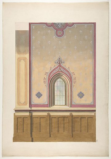 Design for the painted decoration of a wall pierced by an arched window