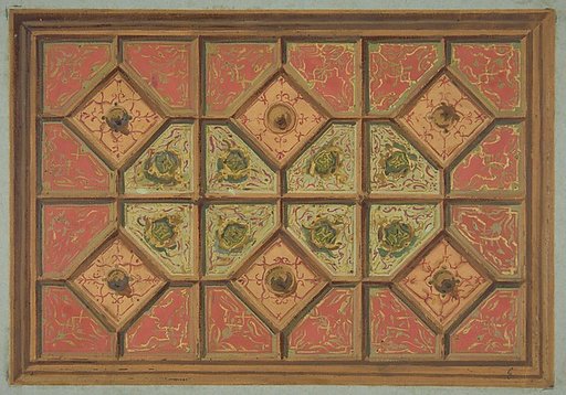 Design for the painted decoration of a coffered ceiling incorporating the initial:  H