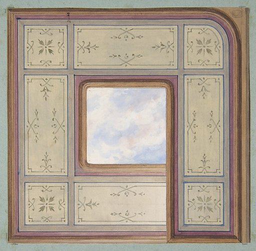 Design for the decoration of a ceiling with a central panel of painted clouds