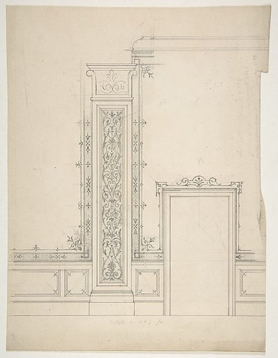 Elevation of a room with designs for the decoration of walls and wainscot