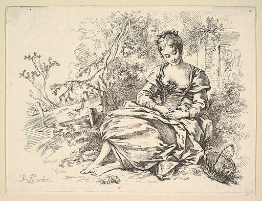 Girl in a Landscape with a Basket of Flowers