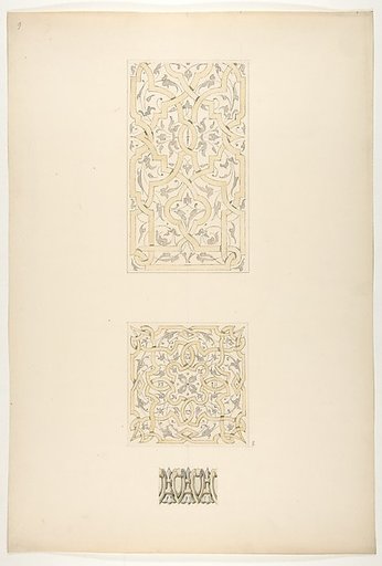 Three designs for decorative motifs in strapwork, rinceaux, and egg-and-dart patterns