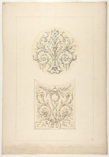 Two designs for decorative motifs featuring cornucopia and rinceaux