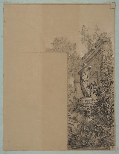Design for mural decoration surrounding a door:  landscape with classical ruins