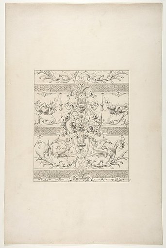Design for a decorative motif featuring griffins and swags of fruit
