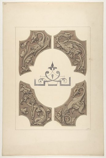 Grotesque designs featuring griffin, birds, and dolphins