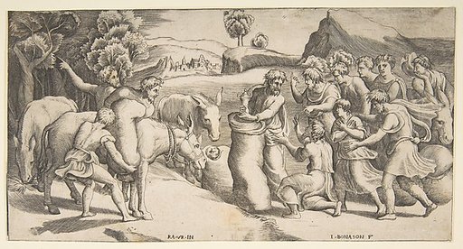Joseph's cup being discovered in Benjamin's sack of grain
