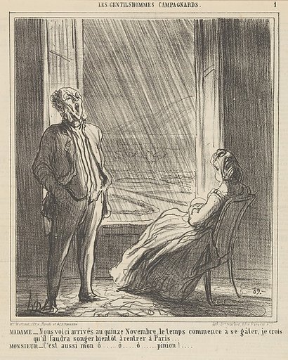 We are approaching mid-November when the weather starts getting nasty, from 'The countryside gentlemen,' published in Le Charivari, November 28, 1864