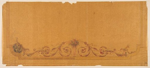 Design for decorative border to a ceiling with a putto carrying a basket of flowers