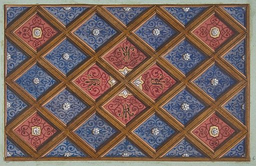 Design for a coffered ceiling with painted initials:  SRI (?)