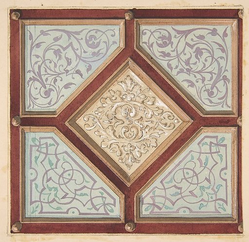 Design for a coffered ceiling with alternative decorative patterns