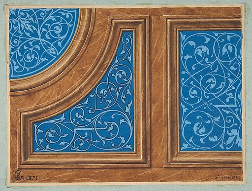 Partial design for wood panneling inlaid with painted panels