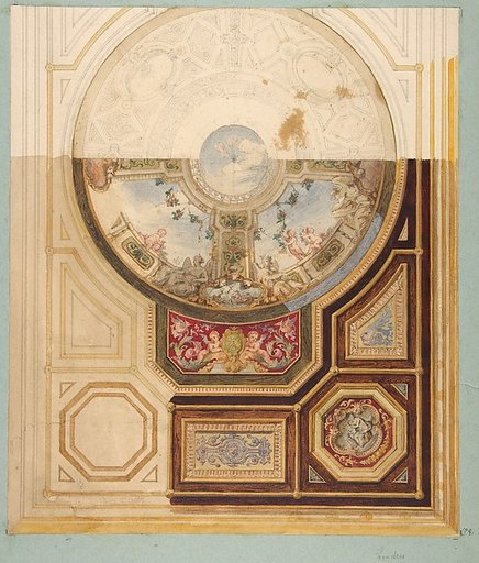 Design for a paneled ceiling with a trompe l'oeil dome in London
