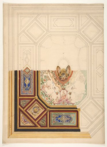 Design for a paneled ceiling to be painted in grotesque motifs