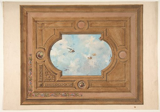 Design for a ceiling with a trompe l'oeil sky filled with birds