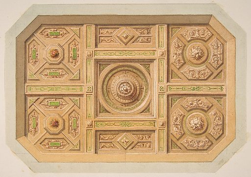 Design for a paneled ceiling with painted decoration