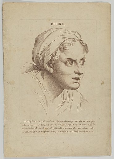 Desire, plate 8 from "Heads Representing the Various Passions of the Soul; as they are Expressed in the Human Countenance: Drawn by that Great Master Monsieur Le Brun"