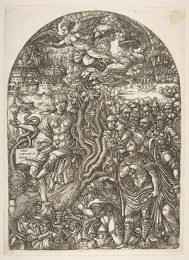The Babylon Harlot seated on the Seven-Headed Beast, from the Apocalypse