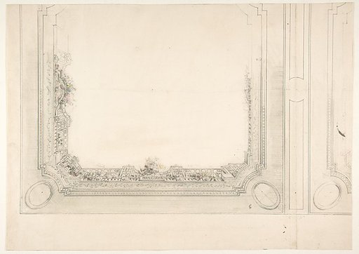 Partial design for a ceiling to be painted with a trompe l'oeil iron railing and roses