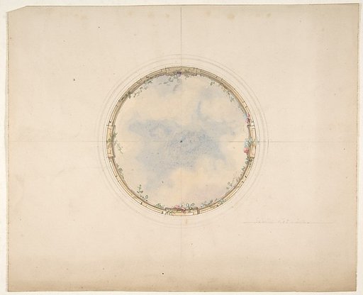 A Circular ceiling design with clouds and roses