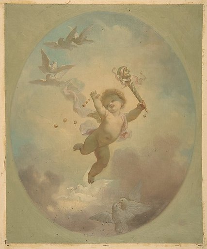 A winged putto and turtle doves