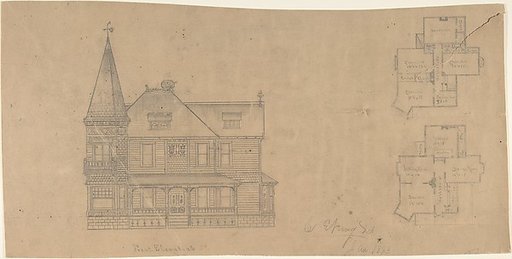 Design for a House, Front Elevation and Plans