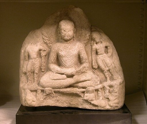 Meditating Buddha Attended by Two Bodhisattvas