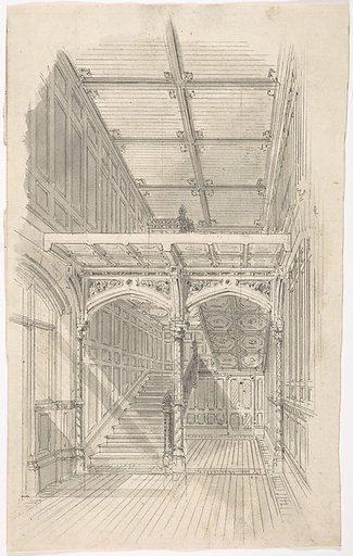 Design for a Tudor Paneled Hall and Staircase