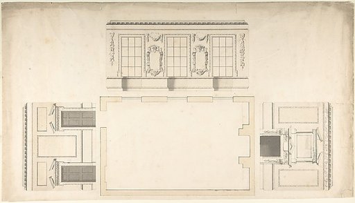 Room Design Showing Plan and Three Wall Elevations