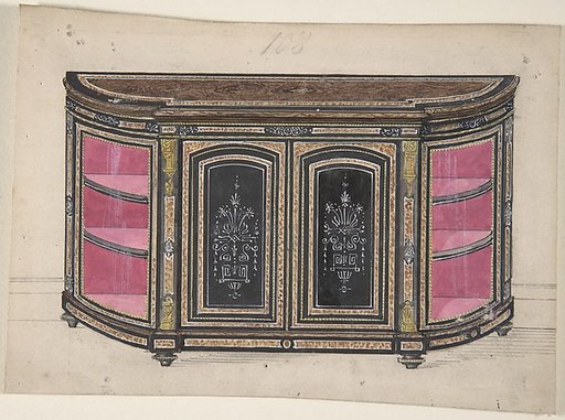 Cabinet Design with Black Doors and Red Interior