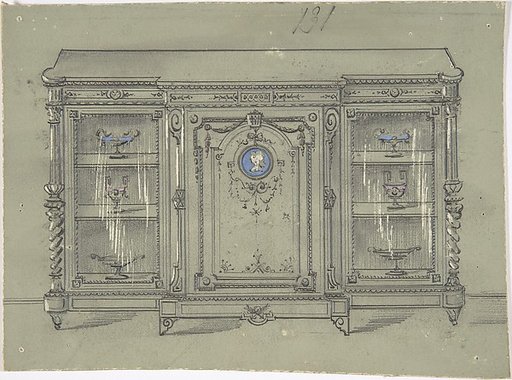 Design for a Cabinet with Glass Doors and a Porcelain Plaque