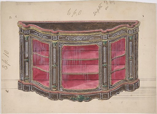 Design for a Glass Fronted Cabinet with Red Interior